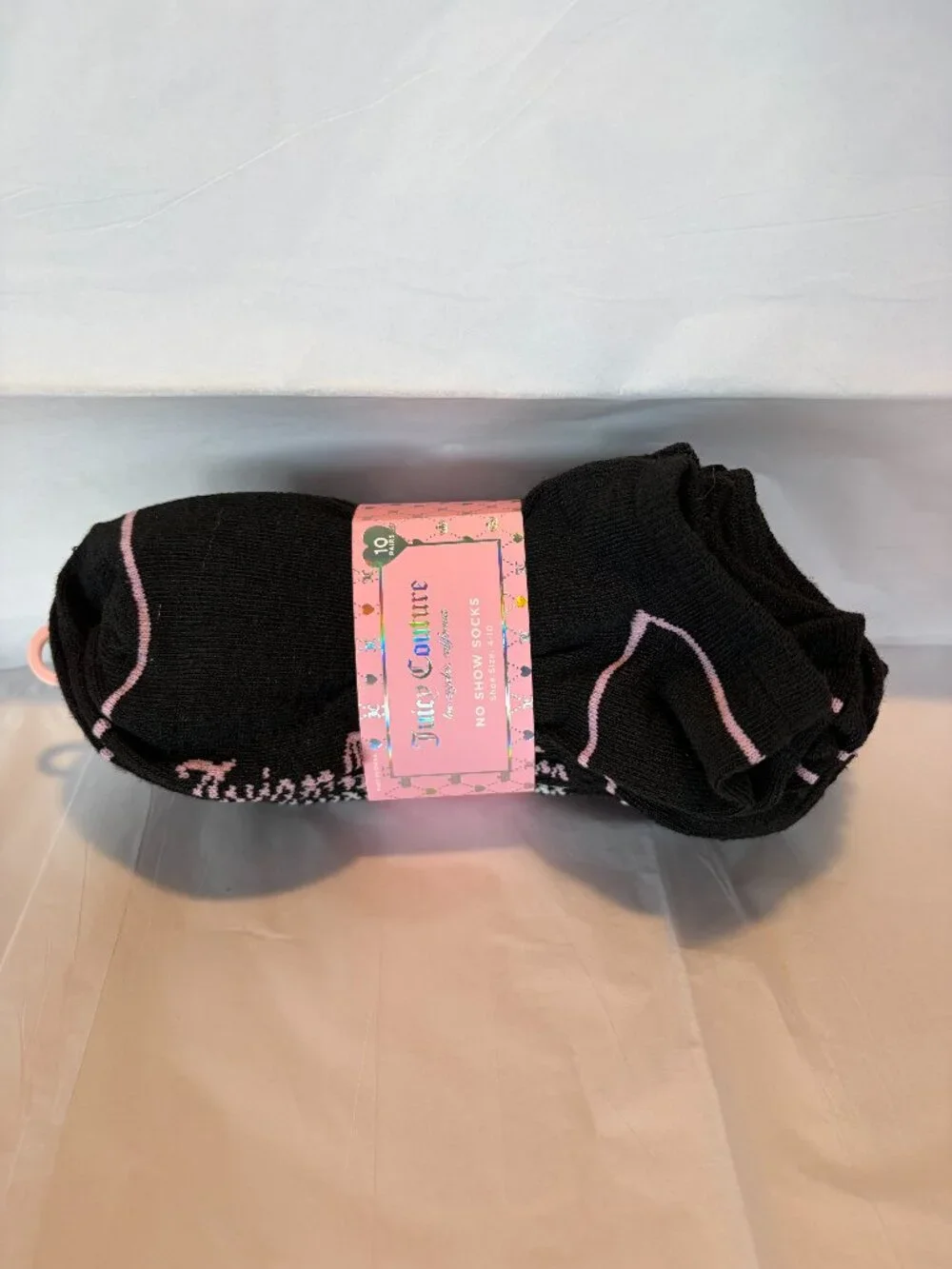 Juicy Couture 10 Pair No Show Socks Black Pink Shoe Size 4-10 NWT